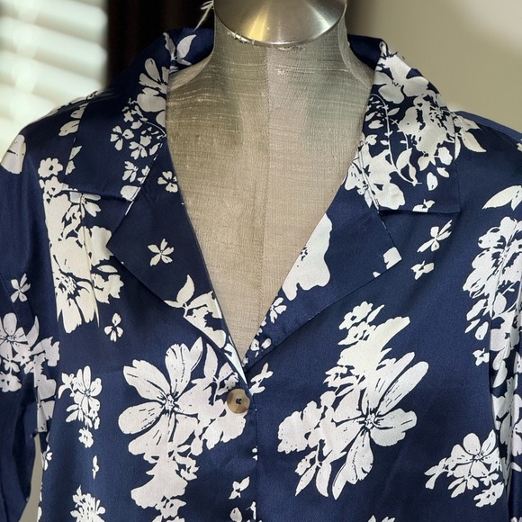 Elan Navy Blue Floral Button Down Shirt - Picture 5 of 5